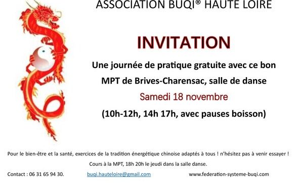 SAMEDI 18 NOVEMBRE : JOURNEE DE PRATIQUE à LA MPT de Brives-Charensac
